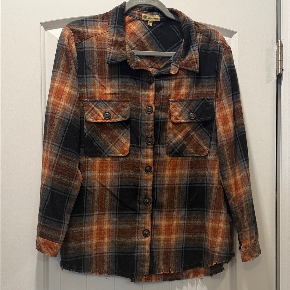 Democracy Orange and Black Plaid Utility Jacket